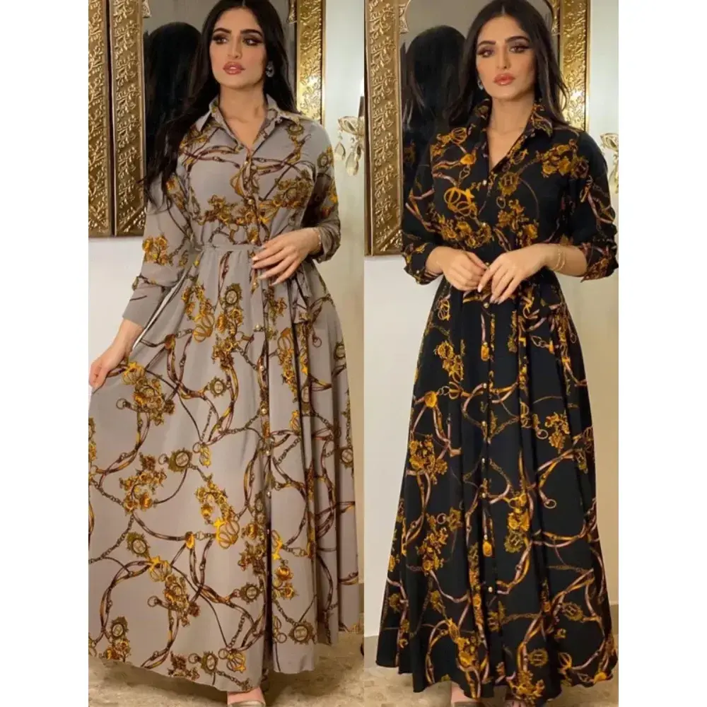 Muslim Abaya Dress Women Ramadan Print Shirt Dresses Autumn Turkey Islamic India Moroccan Kaftan Arab 2025