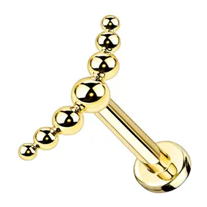 Gold PVD Beaded Lineup Titanium Labret Post
