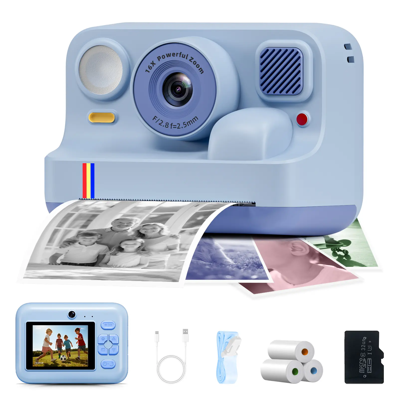 Kids Instant Print Digital Camera – 1080P Dual Lens, Fun Selfie & HD Video, Creative Christmas Birthday Gift with 32GB Card & 3 Rolls Printing Paper, Boys Portable, Instant Cameras, Photo Printer Instant Cameras