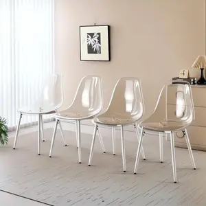 Clear Dining Chairs Set of 4, Modern Kitchen Chairs with Transparent Seat, Armless Acrylic Chair with Metal Leg, Ideal for Dining Room, Kitchen, Living Room