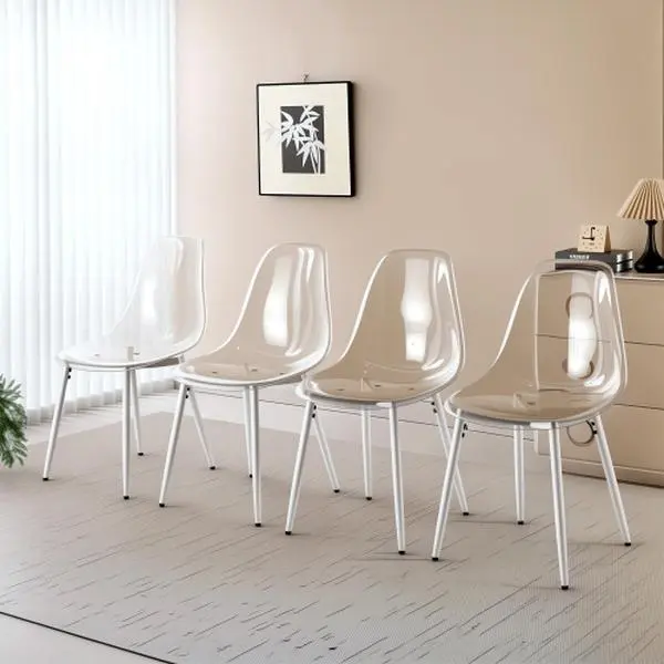 Clear Dining Chairs Set of 4, Modern Kitchen Chairs with Transparent Seat, Armless Acrylic Chair with Metal Leg, Ideal for Dining Room, Kitchen, Living Room
