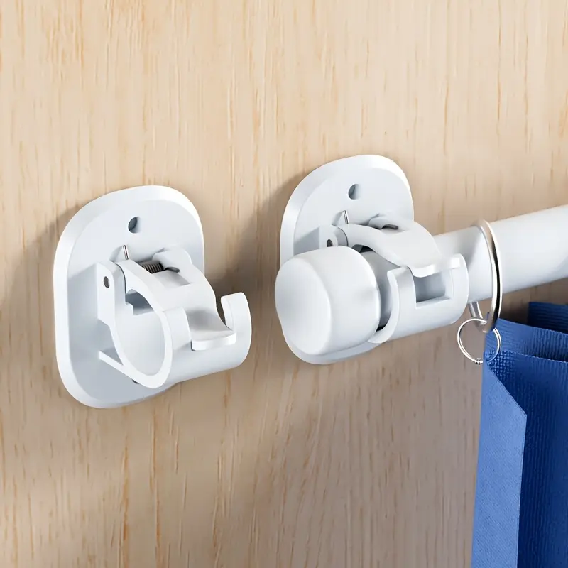 4pcs No-Drill Curtain Rod Brackets, Transparent Curtain Rod Hooks, Self-Adhesive Curtain Rod Supports, No Drilling Required, Heavy-Duty Rod Hooks for Window Decor Installation, No-Drill Curtain Supports, Transparent Curtain Hooks