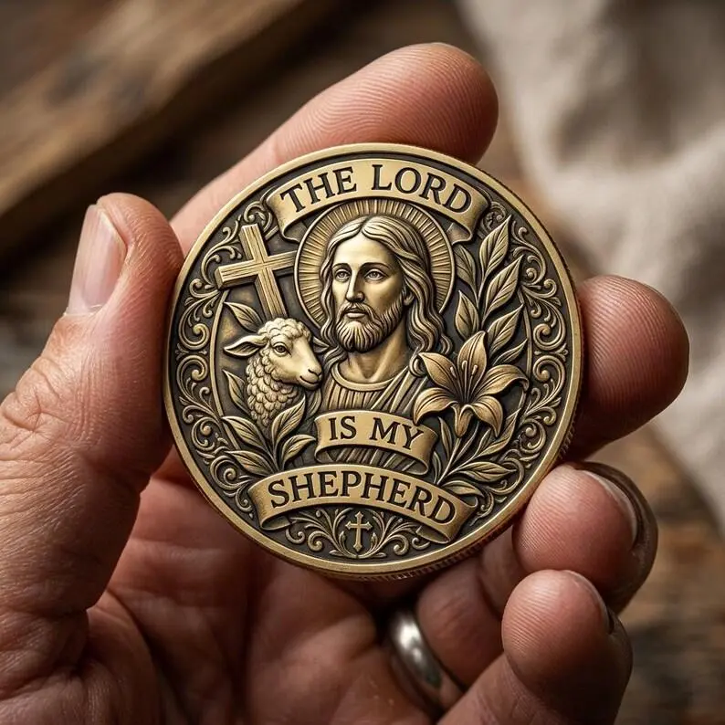 Good Shepherd Coin Jesus Christian Token Pocket Charm Religious Gift for Godson Christmas #240