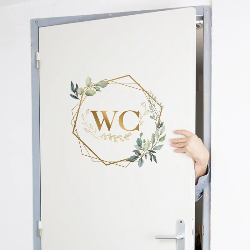 Bathroom Toilet Door Sticker, Nordic Creative Fresh Bathroom Identification WC Door Decal, Washroom Bathroom Door Decoration Sticker, Decoration Items, Plant, Decorative, Door Emblems