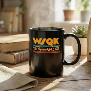 WSQK Radio Mug – The Squawk 94.5 FM Black Coffee Cup, Retro Radio Lover Gift, Custom Music Station Mug, Vintage Style Ceramic Coffee Mug
