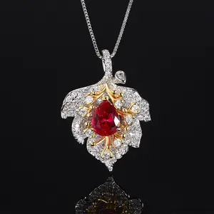 Exaggerated Colored Gemstone Necklace Imitation Natural Pigeon Blood Red Royal Blue Pink Yellow Zircon Teardrop Pendant for Women Elegant Jewelry