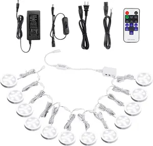 Linkable Under Cabinet LED Lighting – 12V Dimmable Puck Lights with Wireless RF Remote, Hardwired or Plug-in for Kitchen Mood Lighting (Daylight White, 12 Lights Kit)