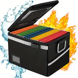 Fireproof file box with lock, waterproof multi-layer file box organizer for hanging letters/legal folders, foldable anti-static file safe, portable home office storage file cabinet