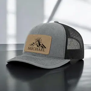 Engraved Leather Patch Trucker Hat, Personalized Fathers Day Gifts, Custom Logo Richardson Caps, Gift for Him, Customized Trucker Caps