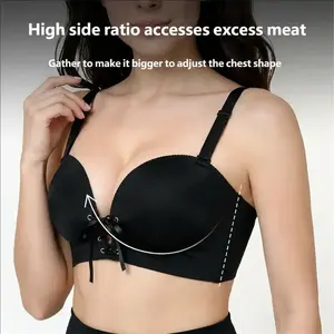 HULILY Women's Lace-Up Push-Up Bra, Seamless Wireless Deep V Bralette, Adjustable Straps Invisible Comfort Bra for Everyday & Special Occasions outdoorfun