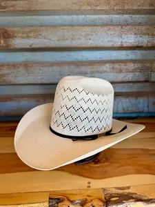 Los Vaqueros Straw Hat Tall Crown Waves White
