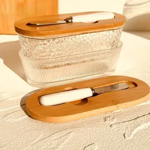 Glass Butter Dish with Seal Lid, Keeps Butter Soft, Suitable for Countertop & Fridge Storage, Refrigerator Butter Keeper, Tabletop Holder, Food Storage Containers