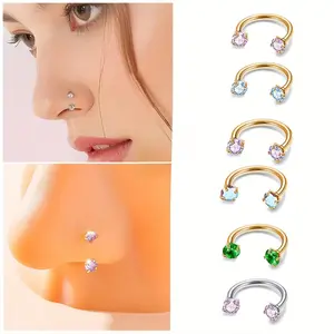 Titanium 18G/8mm Horseshoe Septum Ring Internally Threaded CZ Zirconia Ends Hypoallergenic Nose Lip Jewelry for Eyebrow Cartilage Piercings cartilage tragus earring helix