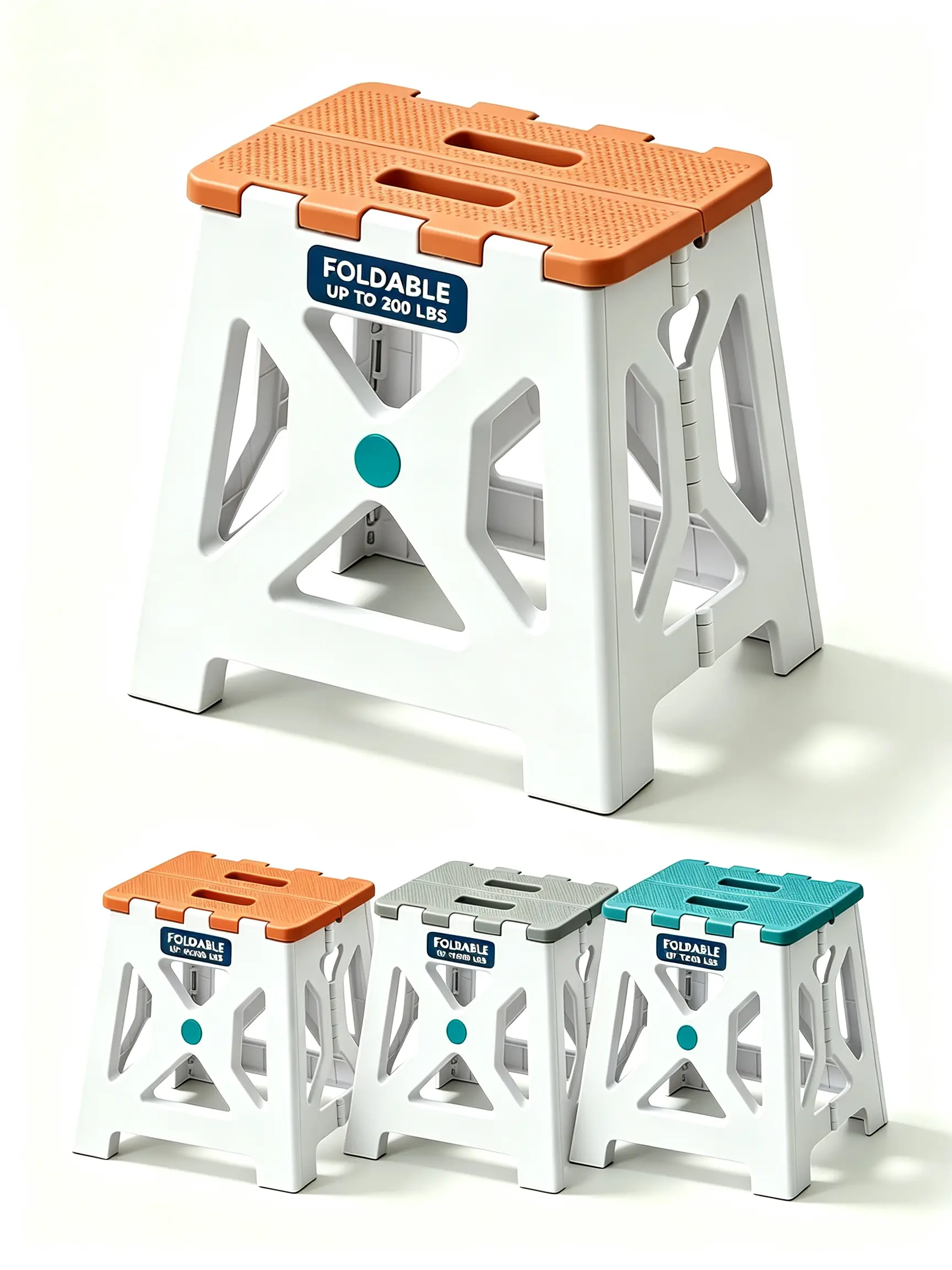 VEVOR Collapsible Heavy-Duty Step Stool (300 LBS Capacity) - Anti-Slip Textured, Folding with Carry Handle, 3 Sizes Available, Lightweight Portable, Removable Modern Shower Seat for Bathroom, Garage