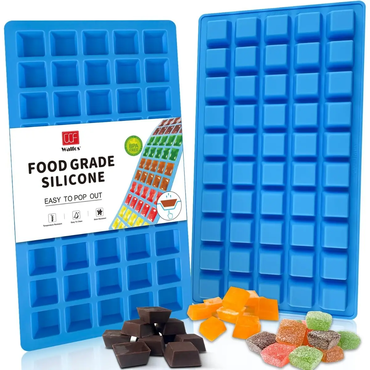 2-Pack Flexible Mini Square-Terrace Silicone Molds - 50 Cavities, 0.8x0.6x0.4 Inch, Food-Grade, BPA-Free, Non-Stick, Heat-Resistant, Microwave/Oven/Dishwasher Safe, Silicone Freezer Molds for Chocolate, Candy Making