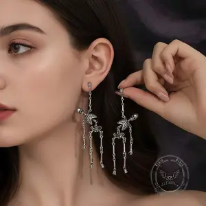 GTHIC Gothic Skeleton Punk Exaggerated Alloy Drop Earrings Vintage Statement Accessory for Party Nights
