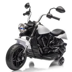 【Christmas Gift】 12V Kids Motorcycle 3 Wheel Design Training Wheels One Button Start Reverse Headlight Horn Music Battery Powered for Ages 3-5 White