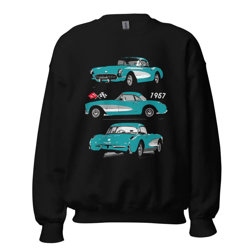 1957 Chevy Corvette C1 Cascade Green Antique American Classic Car Drivers Sweatshirt