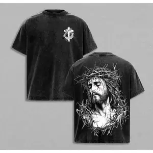 valentine shirts  Jesus Crown of Thorns Washed Tee – Oversized Christian Graphic Tee