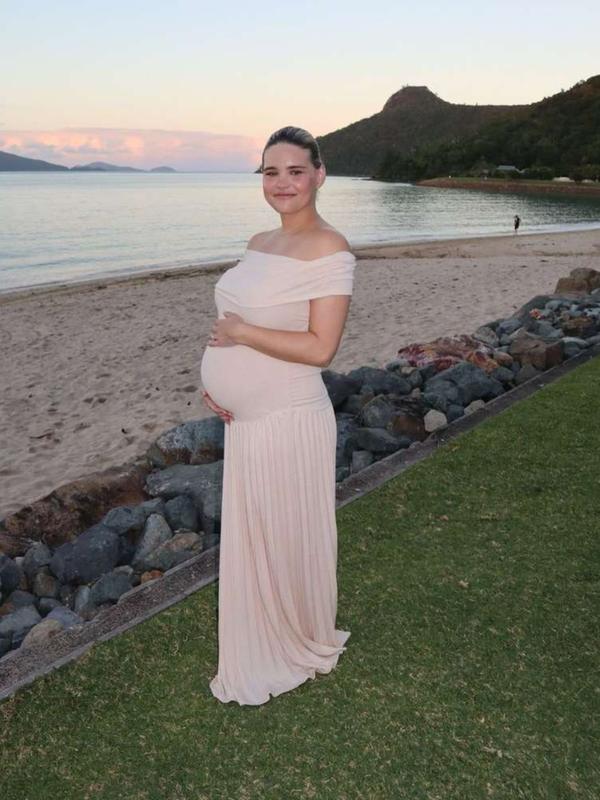 Elegant Off-Shoulder Ruched Maxi Dress, Maternity Baby Shower Gift, Long Flowy Party Dress, Maternity Dresses, Women's Fashion Clothing