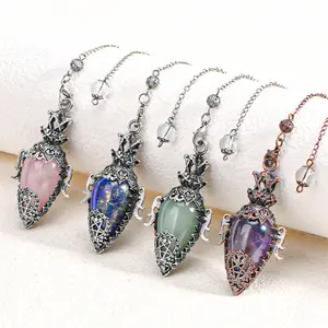 Healing Crystal Water Drop Stone Pendulum for Dowsing Spiritual Divination Natural Amethyst Quartz Antique Pendulums Pendulos