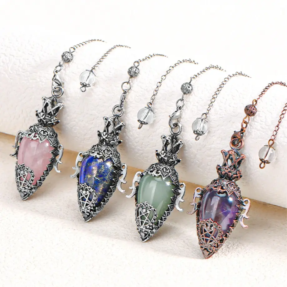 Healing Crystal Water Drop Stone Pendulum for Dowsing Spiritual Divination Natural Amethyst Quartz Antique Pendulums Pendulos