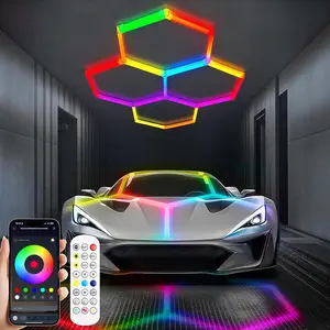 New RGB hexagonal honeycomb light, hexagonal garage light, can be mounted on ceiling or wall, DIY colored light panel with music synchronization, remote control, decorative honeycomb light for garages, game rooms, parties, Mother's Day.