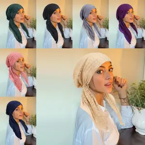 Elegant Double-Layer Lace Hijab with Elastic - Curved Headscarf Suitable for Muslim Prayer, Daily Wear & Airplane Travel - Comfortable Stretch Fit & Modest Muslim Cap