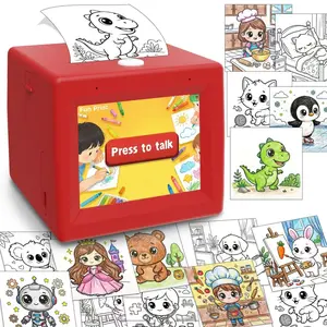 Children's AI Sticker Drawing Machine, featuring voice-to-image conversion, portable cartoon drawing maker, instant thermal paper output, creative toy set, includes 3 rolls of thermal paper and 2 rolls of stickers.