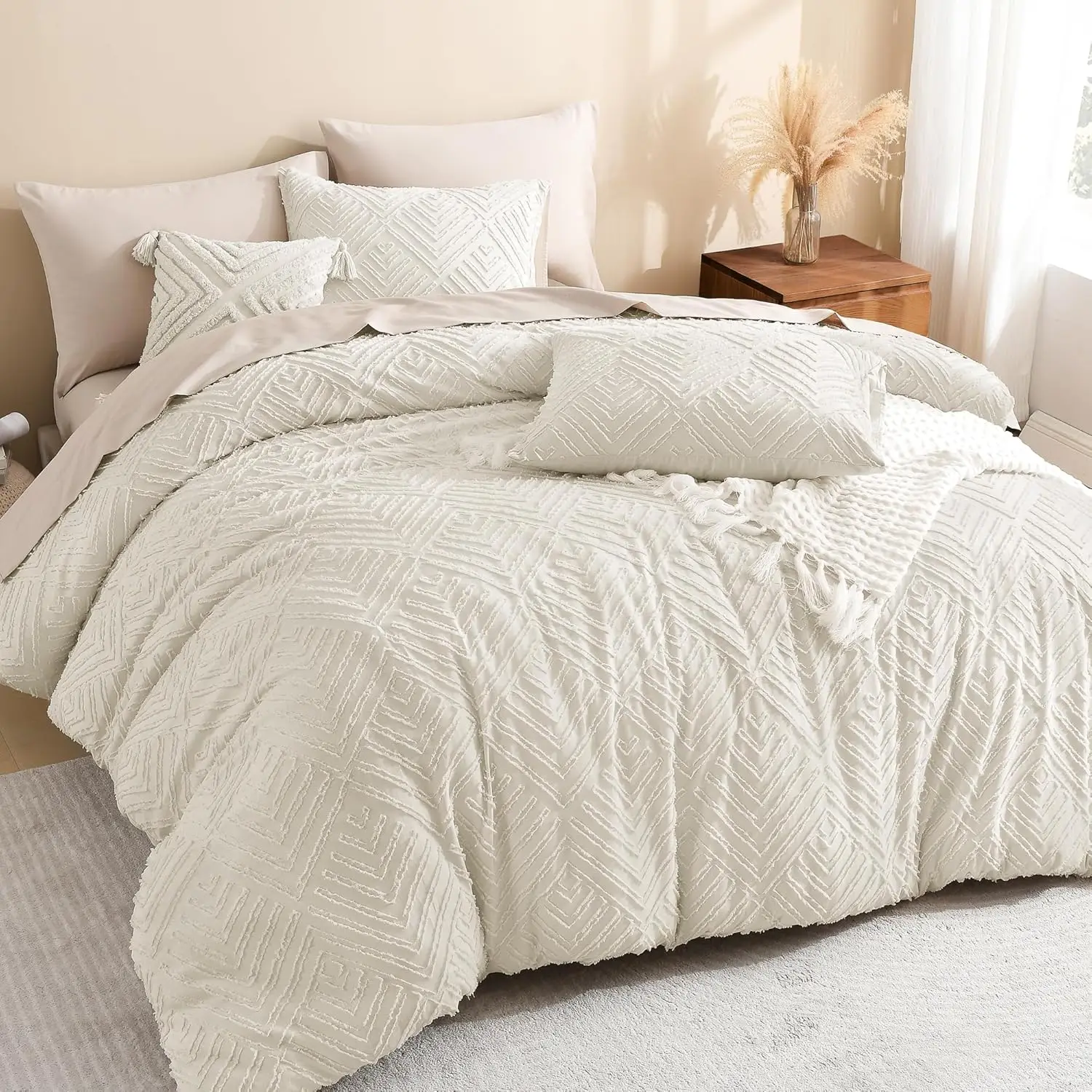 Litanika 3-Piece Comforter Set - Lightweight & Fluffy Boho Farmhouse Bedding(Sizes Queen/King/Full)