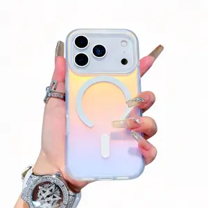 HISTORYOO Magnetic Phone Cases for iPhone 17 Pro Max 16 15 14 13 12 11 Pro 17 Air Fluorescent Holographic Iridescent Case Wireless Charging Slim Shockproof Matte Back Protective For Magsafe Laser Color Changing Effect Soft TPU Cover