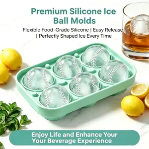 Baseball and hockey molds; 6-compartment, 2.2-inch oversized ice cube tray; silicone mold for easy release; slow-melting ice cubes; ice cube tray dedicated to cocktails; summer cocktail essential—slow-melting ice cube tool
