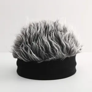 Men's Fashionable Faux Fur Knit Hat - Hip-hop Style No Visor Perfect for Parties & Cosplay Black & White Party Accessory Elastic 48-60CM Breathable Warm Winter 2026 Acrylic Fiber Dome Top