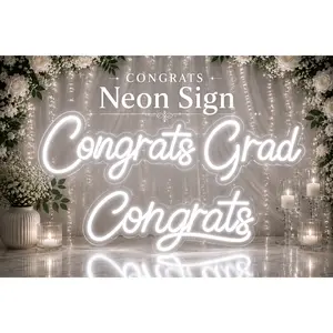 LED Neon Congrats & Grad Sign – Acrylic Glass White LED Hanging Party Decor