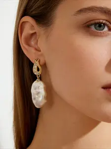 Natural Freshwater Irregular Pearl Earrings, Vintage Tulip Design, High-End Goddess Ear Pendants, Unique Style Jewelry
