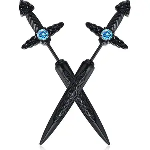Sword Earrings for Men Women, Stainless Steel Gothic Dagger Celtic Knot Irish Studs Earrings, Cool Punk  Pop Cubic Zirconia Dangle Goth Screw Spike Earring
