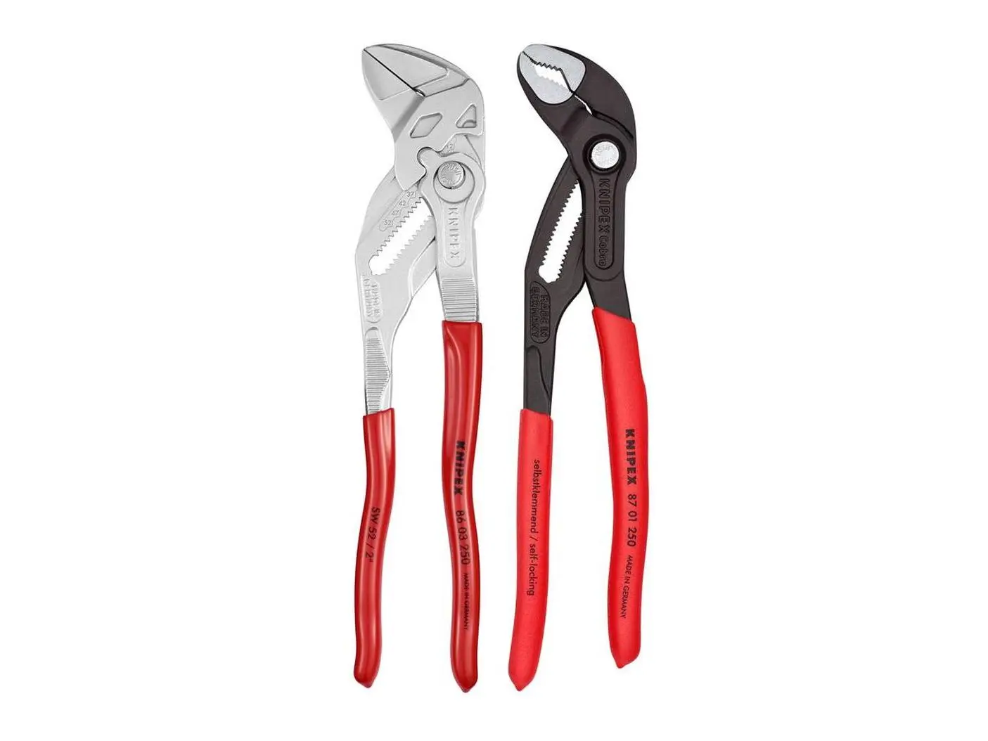 Knipex 2-Piece 10 In Cobra Water Pump Pliers Wrench Set (1.91 lbs) - Durable Construction, Cam Joint for Even Force Distribution, Laser-Etched Precision Scale, All-Season DIY Maintenance Hand Tool with Versatility