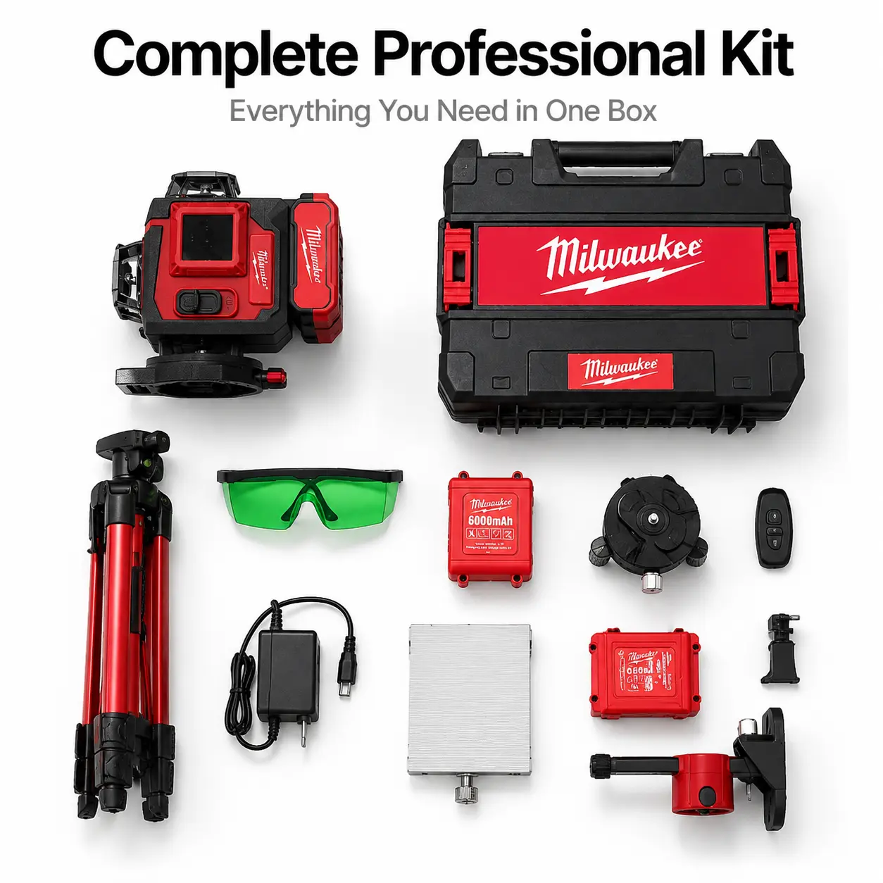 Milwaukee tool comboGame Changer Milwaukee 4D 16 Line Green Laser Level Kit! 360° All-Around 532nm Green Beam, Auto Self-Level ±3°, IP54 Waterproof, Full Accessories Tripod Batteries Hard Case for DIY & Pro Builders
