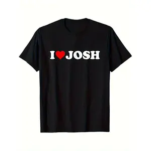 men's t shirts Men's Fun "I Love Josh" T-Shirt - Eye-catching White Text and Heart Logo - Casual Crew Neck Short Sleeve, Suitable for Daily Wear, Machine Washable, Suitable for All Seasons - Perfect Choice for Josh Fans and Casual Outfits