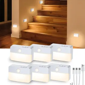 6Pack Motion Sensor Stair Light for Indoor, Battery Operated Closet Lights, Wireless Stick on Anywhere Hallway Lamp, Portable Led Night Lamps for Bedroom Under Cabinet Kitchen