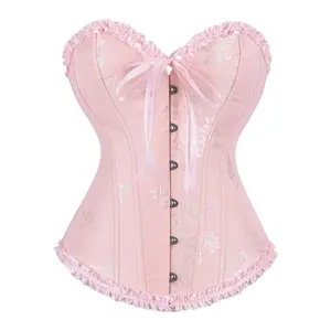 Women's Lace Up Boned Overbust Corset Bustier Lingerie Bodyshaper Top Overbust Corset Tops for Women Renaissance Corset Halloween Lace Push Up Bodyshaper Top with Bustier Pirate Costume Bustier Tops Corset Shapewear Steampunk Corset 819-D4
