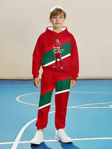 Boys' C Ronaldo Cr7 Autumn Winter Hoodie Set, Sweatpants, Football Star Style, Athletic Outdoor Trendy Choice, Fitted Casual Fit