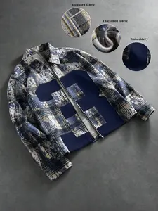 Men's retro Checkered plaid shirt, loose fit, long sleeves, Casual street style long-sleeved zip-up shirt, classic distressed plaid pattern, simple number embellishments, blending contemporary and retro styles, a perfect gift for your boyfriend/husband