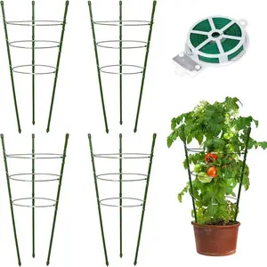 Tomato Cage Plant Support Stakes, Set of 4 Adjustable Poles for Climbing Plants, Includes 20m Garden Twine for Rose Support