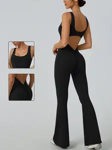 Women's Sporty Backless Yoga Jumpsuit, Tight-Fitting Below Ankle Pants, Suitable for All Seasons, Ideal for Sports & Daily Wear, Athletic Style Activewear, Sportswear Jumpsuits