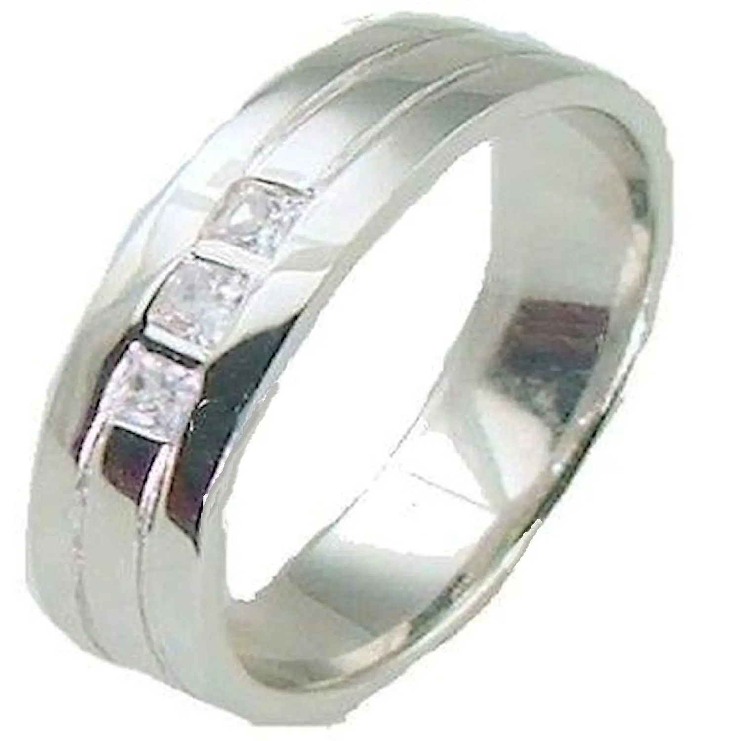 Men's Sterling Silver .925 Wedding Band with  AAA Quality Cz Accent Stones Duchess Cut Ring