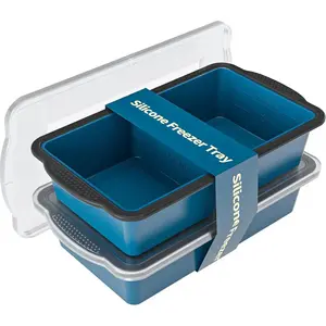 Silicone Freezer Tray With Lid, 4 Large 2 Cup Soup Freezer Molds, Soup Freezer Container for Meal Prepping, Large Ice Cube Tray， Perfect for Storing Leftovers, Sauces, Lasagna, 2-Pack
