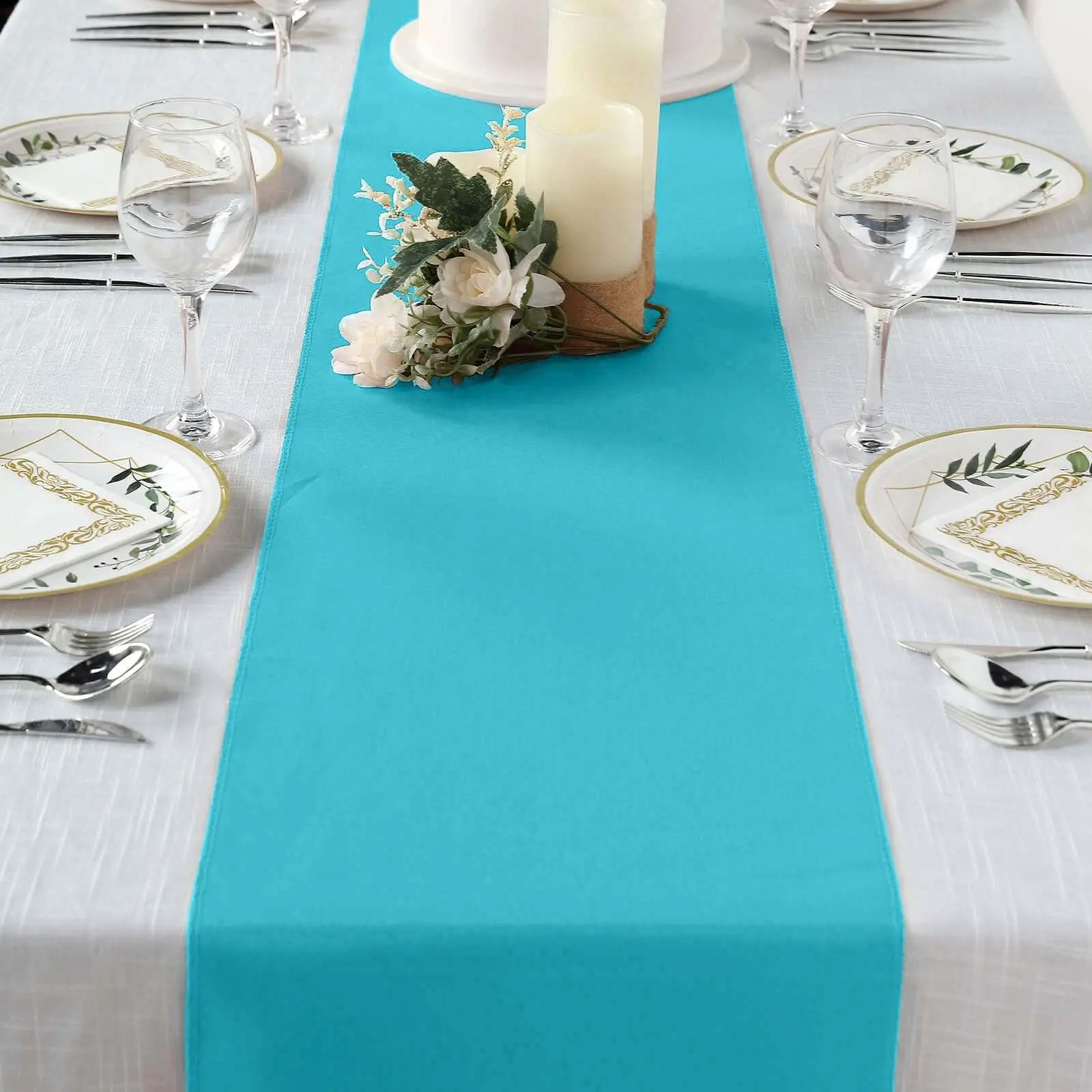 Polyester Kitchen Linen Table Runner, 12"x108" Turquoise - Wrinkle Resistant, Durable, Machine Washable for Banquet, Party, Restaurant Decor