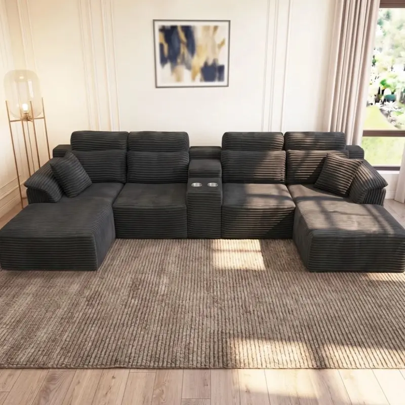 145" U Shaped Cloud Modular Sectional Couch Boneless Couch W/Cup Holders