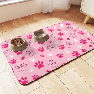 Quick Drying Absorbent Pet Feeding Mat for Dogs and Cats, Non-Slip Rubber Bottom, Dark Polyester Surface for Indoor Use